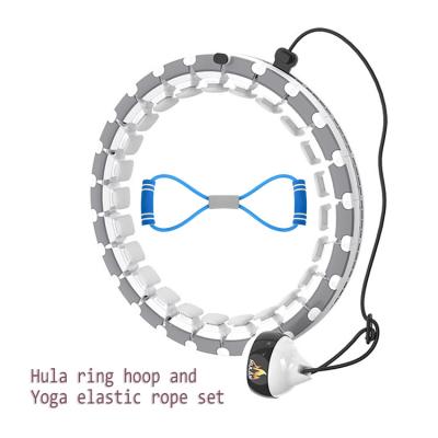 China ABS+Silicone 24 Sections Weight Loss Polynesian Dance Smart Digital Fitness Circle Counter With Elastic Yoga Rope Set for sale