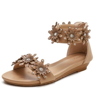 China Damping Embroidery Flower Sandals New Rome Sandals Flat Designed Sandals for sale