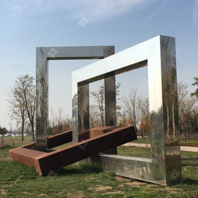 China 8M Escultura de jardim de aço corten curvo, Espelho Escultura de aço inoxidável à venda