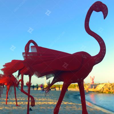 China Paint Finish Stainless Steel Artwork Outdoor Red Metal Flamingo Statue for sale