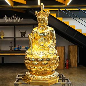 China Goudblad Brons Ksitigarbha Bodhisattva standbeeld Custom Antieke Brons Boeddha standbeelden Te koop