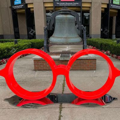 China Red Painted Metal Sculpture , Stainless Steel Glasses Sculpture For Monumental for sale