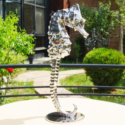 China Large Stainless Steel Garden Sculptures Mirror Polished Garden Seahorse Statue Outdoor for sale