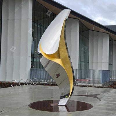 China Mirror Polished Stainless Steel Sculpture / Modern Metal Sculpture With Center Gold Leaf for sale