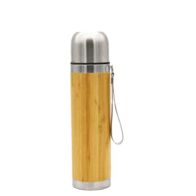 China New Designed Business 500ML Bamboo Water Bottle With Double Spout Lid Flask Custom Bamboo Wall Insulated Bottle for sale