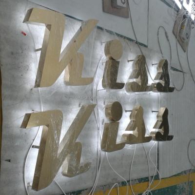 China Buildings Gold Plating Stainless Steel Halo Lit Letters Led Outdoor Sign for sale