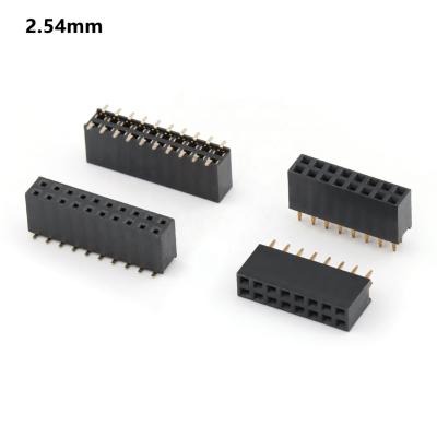 China PCB 2.54mm Dip Pin Header Connector Double Female Rows 254mm Pitch 2.54 Right Angle SMT Pin Header Female Connector for sale