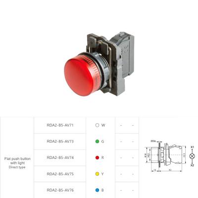 China Metel and plastic PEOPLE RDA2-B5-AV 22mm Red/Yellow/Green/Blue/White flat head indicator with LED light for sale