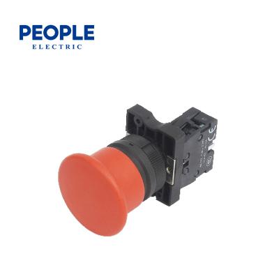 China Metel and plastic PEOPLE RDA2-B2-EC 40mm/60mm diameter mushroom head electrical circuits control push button switch for sale