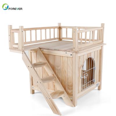 China Viable Solid Wooden Dog Kennel Cat Bed With Door and Railing for sale