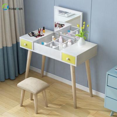 China (Other) Small Adjustable Bedroom Flip Dressing Apartment Table with Mirror and Stool for sale