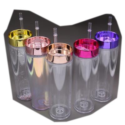 China Custom Viable Wholesale Free Clear Transparent Skinny Tumbler Bpa Matte Double Wall Acrylic 16Oz Cups With Lids And Straws for sale