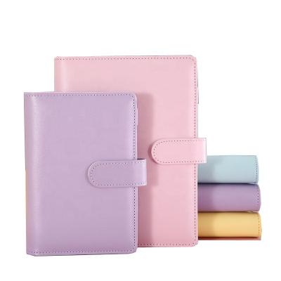 China Macaron Candy Color PU Cover A5 A6 Notebook Spiral Leather Binder 6 Rings Wholesale Business Planner Work Agenda Budget Spiral Binder for sale