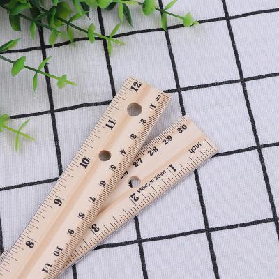 China Hot Promotional Aluminum Wood Scale Ruler Safety Aluminum Wooden Ruler School Office Stationery Students OEM Wooden Straight Ruler for sale