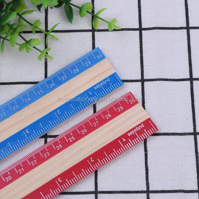 China School Office Stationery Customized Wooden Ruler 30cm Logo Scale Wooden Ruler With Scale Plastic Laminated Straight Ruler for sale