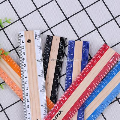 China School Office Stationery Colored Ruler 30cm Wooden Scale Ruler With Plastic Laminated Wooden Scale Straight Ruler for sale