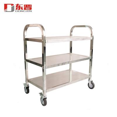 China S/S 201 Hotel Equipment Stainless Steel Room Service Kitchen Metal 3 Tier Cart For Transportation for sale