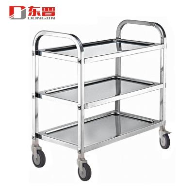 China Strong Heavy Duty Storage 3-Tier Stainless Steel Push Cart Detachable Dining Trolley for sale