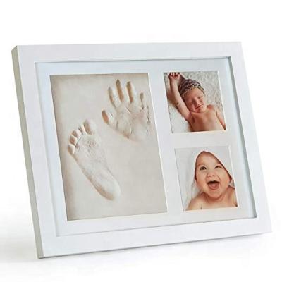 China Newborn White Handprint Clay Hand/Footprint Photo Frame for Babies Handprint and Footprint Photo Frame Baby Footprint Photo Frame for sale