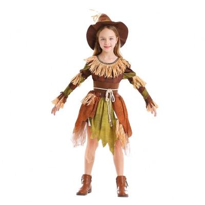 China Cute Kids Halloween Costume Girls Scarecrow Costume With Hat Carnival Party Cosplay Equipment for sale