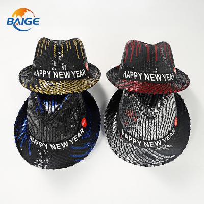 China Eco-Friendly Party New Years Lights LED Flashing Lights Fedora Sequins Party Hats for sale