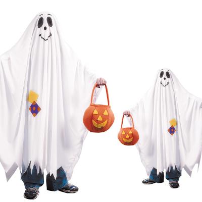 China Fancy kids costume wholesale cheap unisex white hooded cape Halloween Cosplay costume full long cape with pumpkin for sale