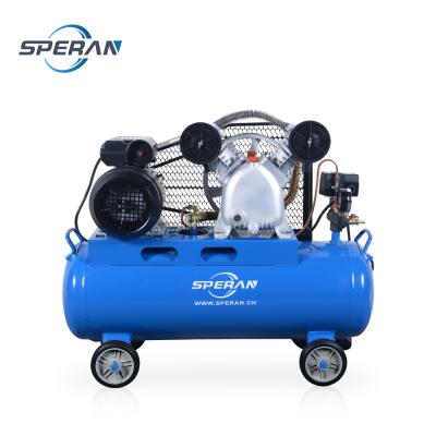 China Best Price Lubricated Belt Driven Air Compressor 2hp 100l 2 Cylinder Moving Piston With Wheels for sale