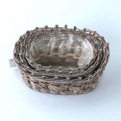 China Oval Display Basket China Willow Set With Plastic Wholesale Chinese Oval Basket Tea Set Hanging Liner Arrangements For Flower for sale