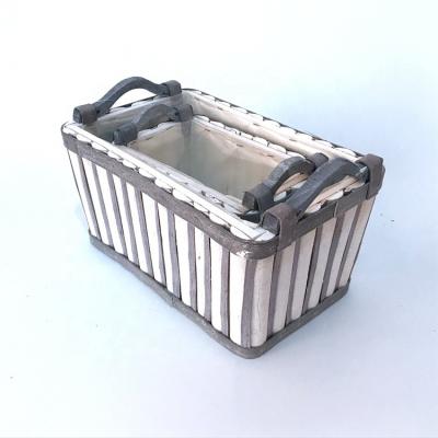 China China Rect Wooden Barrel For Factories Hand Made Wooden Barrel With Balcony Color Coating Plastic Gray And White Stitching Decorative Basket for sale