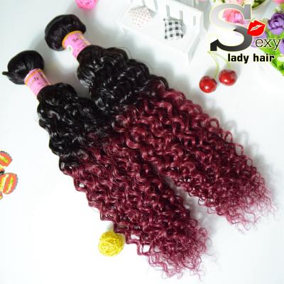 China 7A Deep curly Ombre Hair Extensions 2Tone Human Hair Weave 1b 99J Raw Burgundy for sale