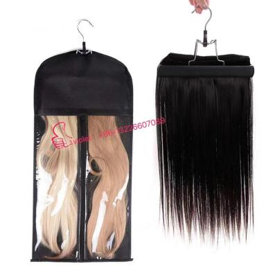 China custom plastic bag wig hanger dust bag with hook satin silk hanger hair packaging Wig Bag for sale