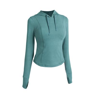 China Women Long Sleeve Shirt With Thumb Hole Gym Workout Crop Top Running Fitness Outdoor Hoodie M for sale