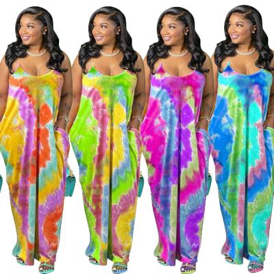 China 2021 new arrivals Anti-wrinkle casual dresses waist tie dye sleeveless more elegant dress for holiday for sale