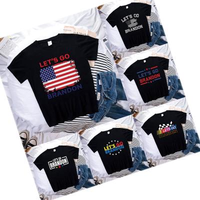 China Anti-Wrinkle Amazon 2021 Hot Selling USA Flag Colors Funny Let Us Go Brandon T-Shirt With USA Flag for sale