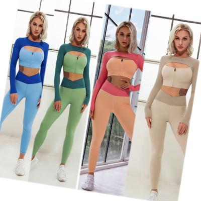 China Two Color Breathable High Quality Butt Lifer Fitness Women's Yoga Seamless Feeling Naked Set for sale