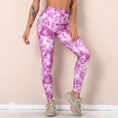 China Breathable Soft Opaque Thin Tummy Control Tie Dye Printed Pants For Running Yoga Cycling Wear for sale