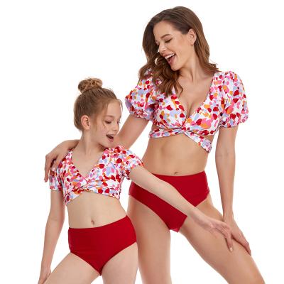 China High Quality Breathable Two Piece Mommy And Me Bikini Set Hotsell Floral Print Swimwear Swimsuit for sale