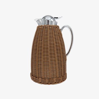 China Business Rattan Thermos Carafes Keep Hot Water Vacuum Flask Double Walled Insulated Beverage Dispenser Flask Up To 24 Hours for sale