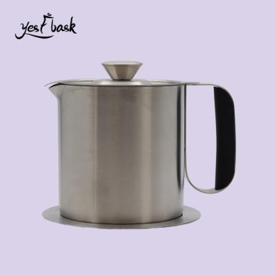 China PORTABLE Nordic Style Oil Purifier Pot Grease Stainless Steel Oil Filter Pot With Sieve Dish For Storing Frying Oil for sale