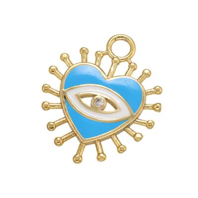 China CLASSIC Devil's Eye Heart Shape Charms For Pendant Necklace Making Pave Zirconia Brass DIY Handmade Jewelry for sale