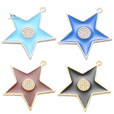 China Vintage Stars Shape Charms For Pendant Necklace Making 29*30mm Pave Zirconia Brass DIY Handmade Jewelry for sale