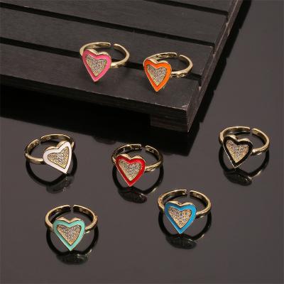 China 2022 FASHIONABLE New Fashion Heart Ring Women Vintage Pave Colorful Zircon Opening Finger Ring For Women Jewelry Gift for sale