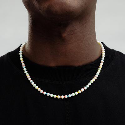 China 2022 New Fashion Handmade Raw Imitation Pearl Necklace Mens Colorful Round 8mm Pearl Necklace For Men Jewelry Gift for sale