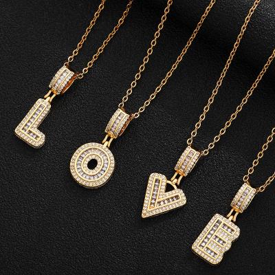 China Luxury 2021 Hip Hop TRENDY Letter Necklace Women Pendant Pave CZ Gold Color A-Z Link Chain Necklace For Women Jewelry Gift for sale