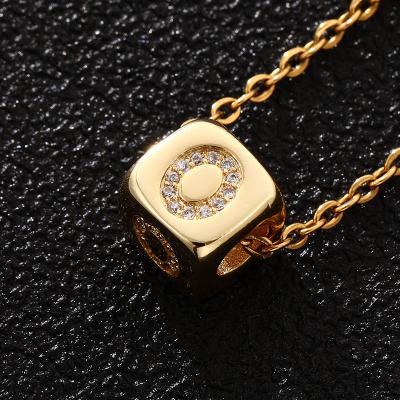 China 2021 Vintage Temperament Cube Letter Necklace Women Dangle Pave Zircon O-Chain Necklace For Women Jewelry Gift for sale