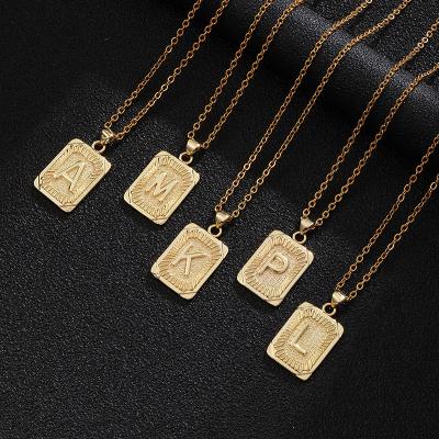 China 2021 Classic Rectangle Letter Simple Gold Color Link Chain Necklace Women Dangling Necklace Women For Women Jewelry Gift for sale