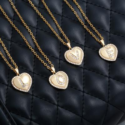 China Vintage Heart Classic Letter Dangle Necklace Women Pave Simple Zircon Gold Color O-Chain Necklace For Women Jewelry Gift for sale