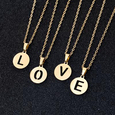 China 2021 simple gold color fashion link chain necklace women pendant vintage letter necklace for women jewelry gift for sale