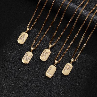 China Vintage 26 Lnitial Letter Pendant Necklace Women Pave Zircon Gold Color A-Z O-Chain Necklace For Women Jewelry Gift for sale