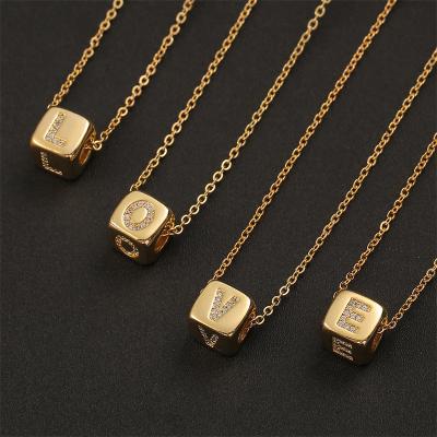 China 2021 New Trendy Fashion Cube Letter Necklace Women Pave Zircon O-Chain Necklace For Women Jewelry Gift for sale